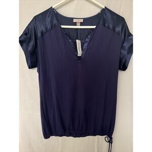 Dressbarn Womans Roz & Ali Short Sleeve Rayon Blouse NWT Size Medium Indigo Blue